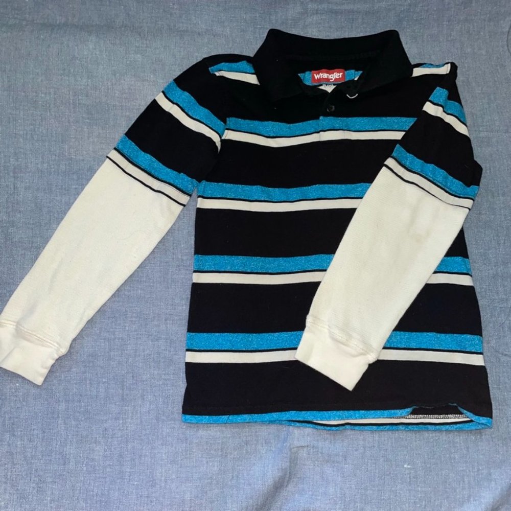 Button Down Long-Sleeved Shirt with Waffle Sleeves- Looks Layered